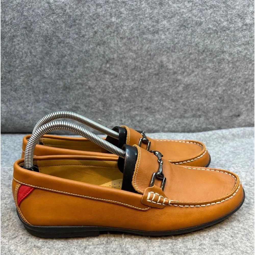 FootJoy Mens Tan Leather Bit Loafers Slip On Shoes Brown Red Accents Size 8.5
